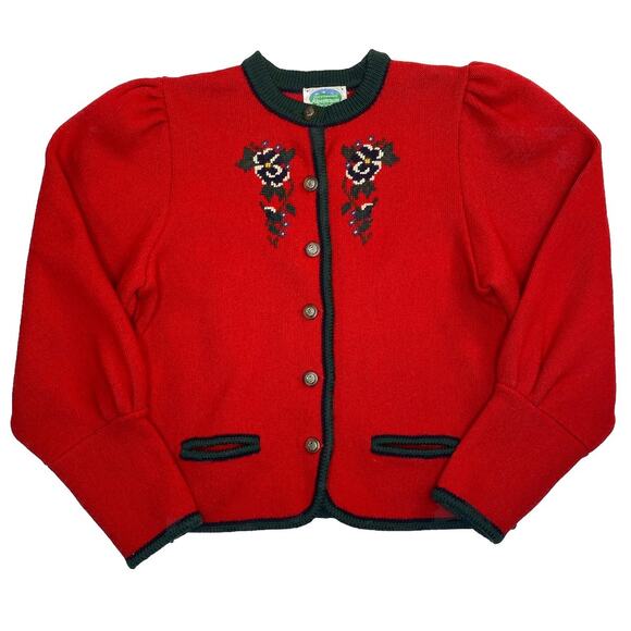 Trachtenmoden ALPENTRAUM Red Wool Cardigan Sweater Nordic 10 Vintage - Picture 1 of 5